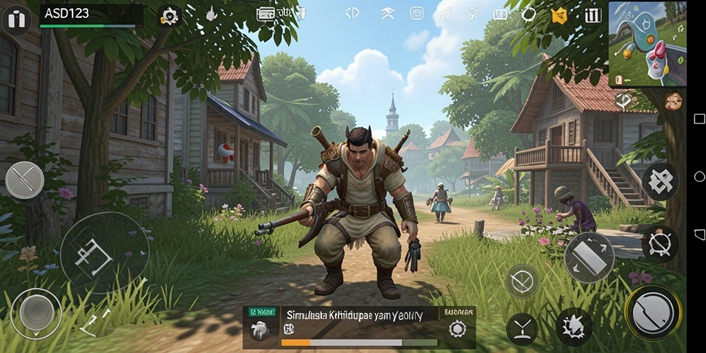 Tampilan gameplay yang menampilkan interaksi karakter dalam ASD123.