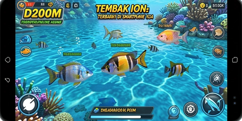 Screenshot D200M menampilkan gameplay menembak ikan yang seru.