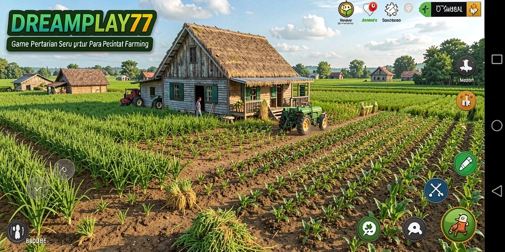 Screenshot menunjukkan gameplay pertanian yang menyenangkan dan interaktif.