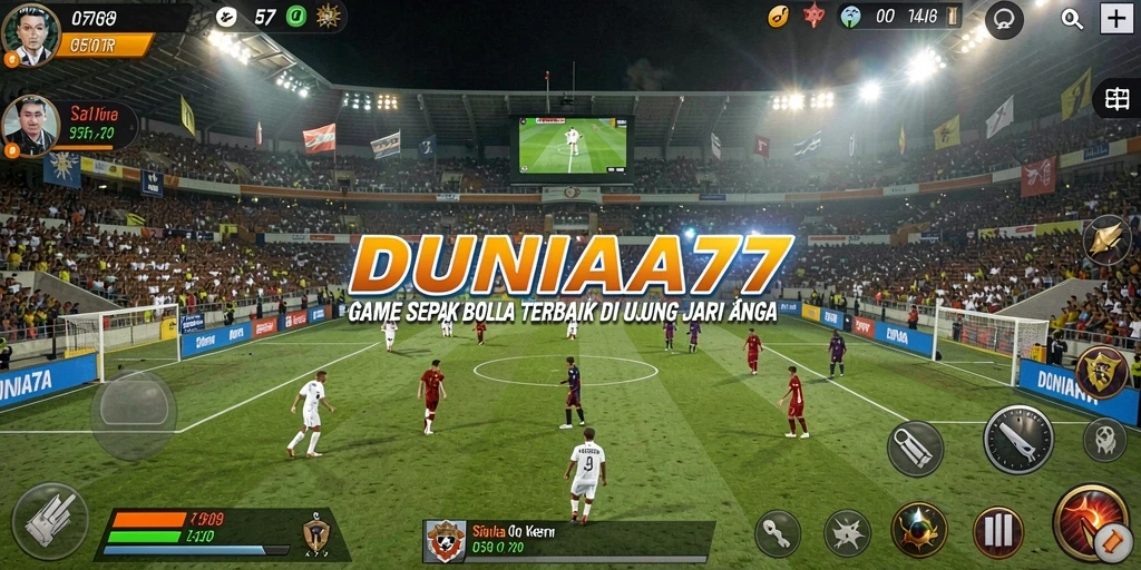 Tampilan dinamis dari gameplay DUNIA77 yang memukau di lapangan sepak bola.