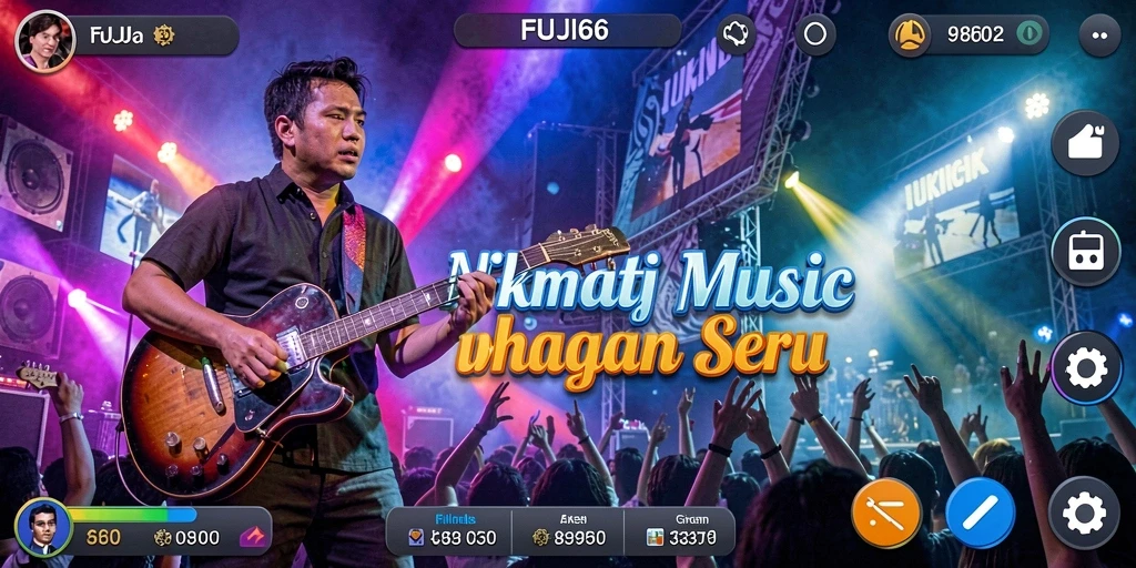 Tangkapan layar utama FUJI66 yang menunjukkan gameplay interaktif dan berbagai pilihan lagu.