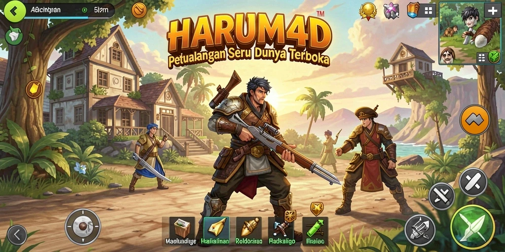 Tampilan gameplay mendebarkan dari HARUM4D, menjelajahi dunia terbuka.