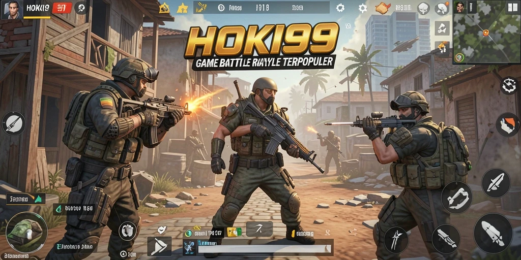 Screenshot gameplay utama HOKI99 yang menampilkan aksi Battle Royale mendebarkan.