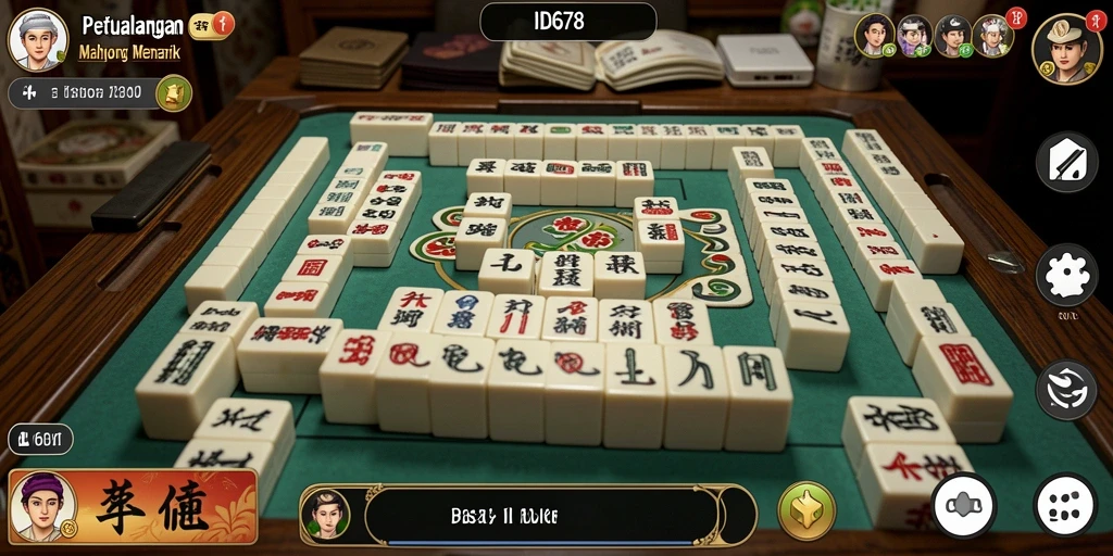 Screenshot gameplay ID678 yang menarik dengan ubin Mahjong berwarna-warni.
