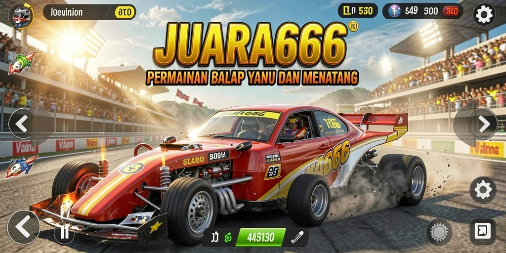 Tangkapan layar JUARA666 yang menunjukkan balapan yang mendebarkan.