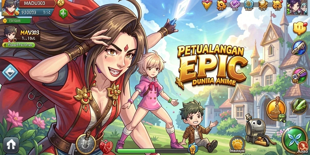 Tampilan gameplay seru dalam dunia anime yang penuh warna.