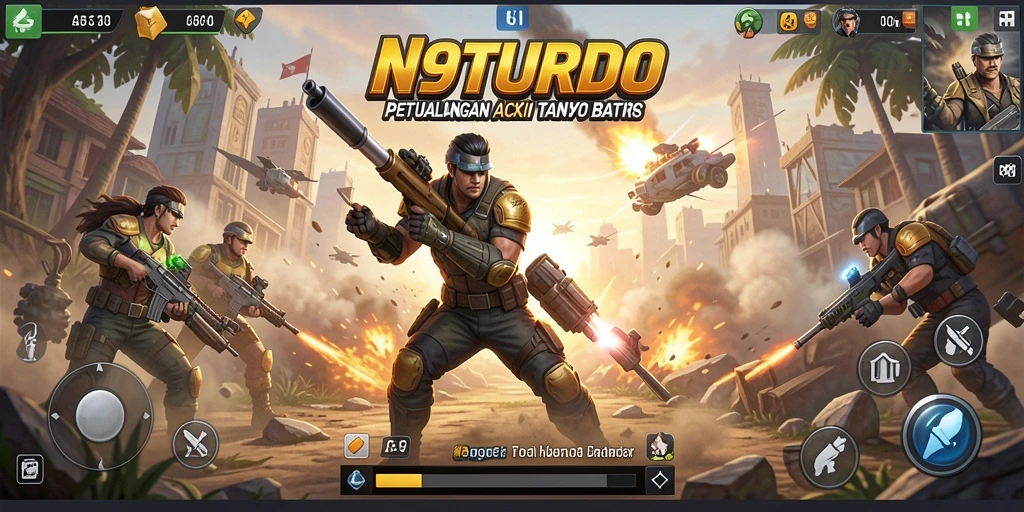 Screenshot utama N9TURBO memperlihatkan aksi intens dan karakter yang detail.