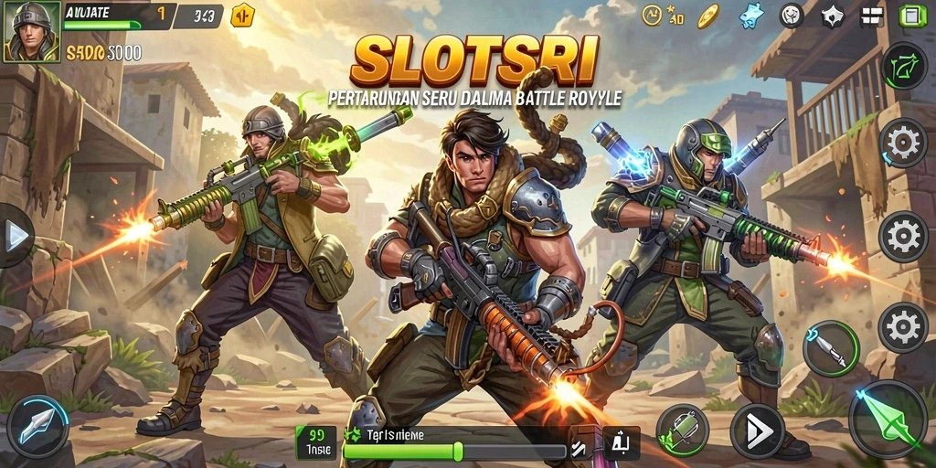 Tangkapan layar SLOTSRI menunjukkan aksi pertempuran seru dalam game Battle Royale.