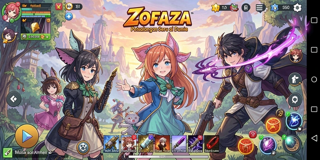 Gameplay seru di dunia <strong>ZOFAZA</strong> dengan karakter anime yang menawan.